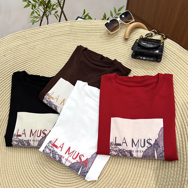 必魅圆领短袖韩版印花T恤潮流2025夏季复古老钱风印花上衣32165