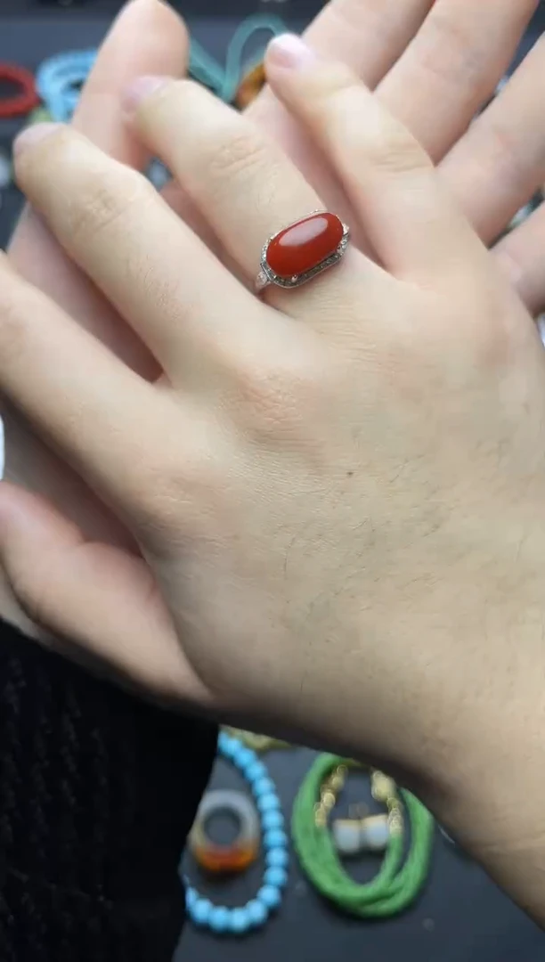 银S925镶嵌戒指南红玛瑙马鞍戒指06