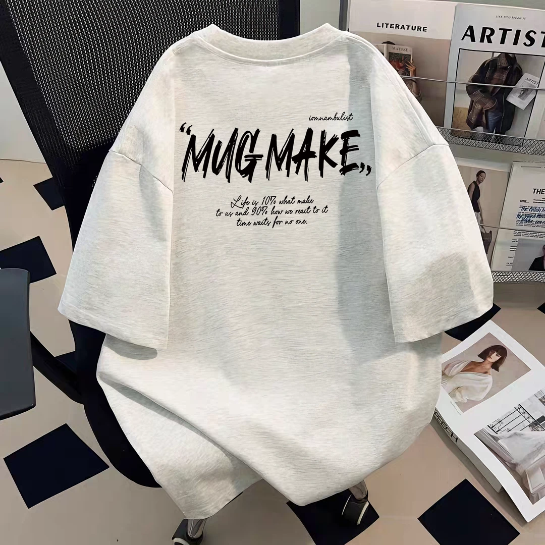 夏季新款美式复古字母印花圆领短袖T恤男女同款宽松百搭休闲上衣