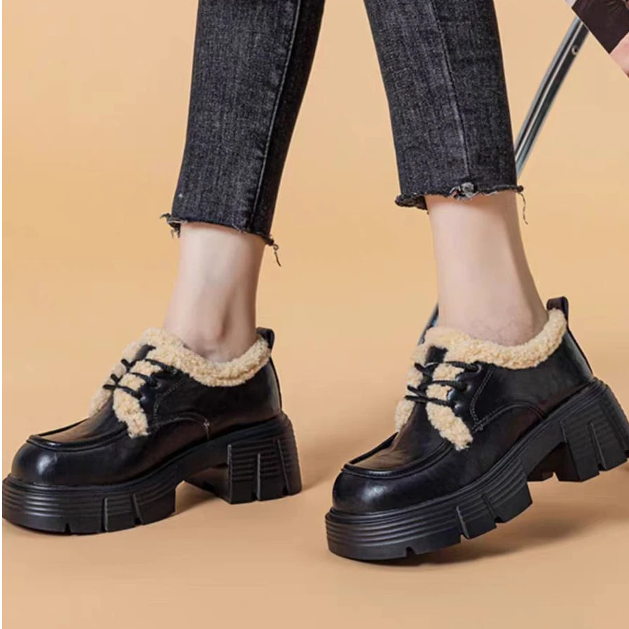 3511冬天棉鞋毛毛鞋外穿冬季加绒女鞋复古粗跟单鞋百搭休闲