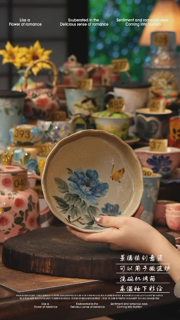 陶瓷随机景德镇高温釉下彩手工手绘款式