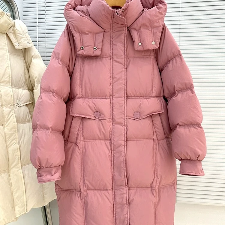 新款中长款大朵白鸭绒宽松韩版羽绒服