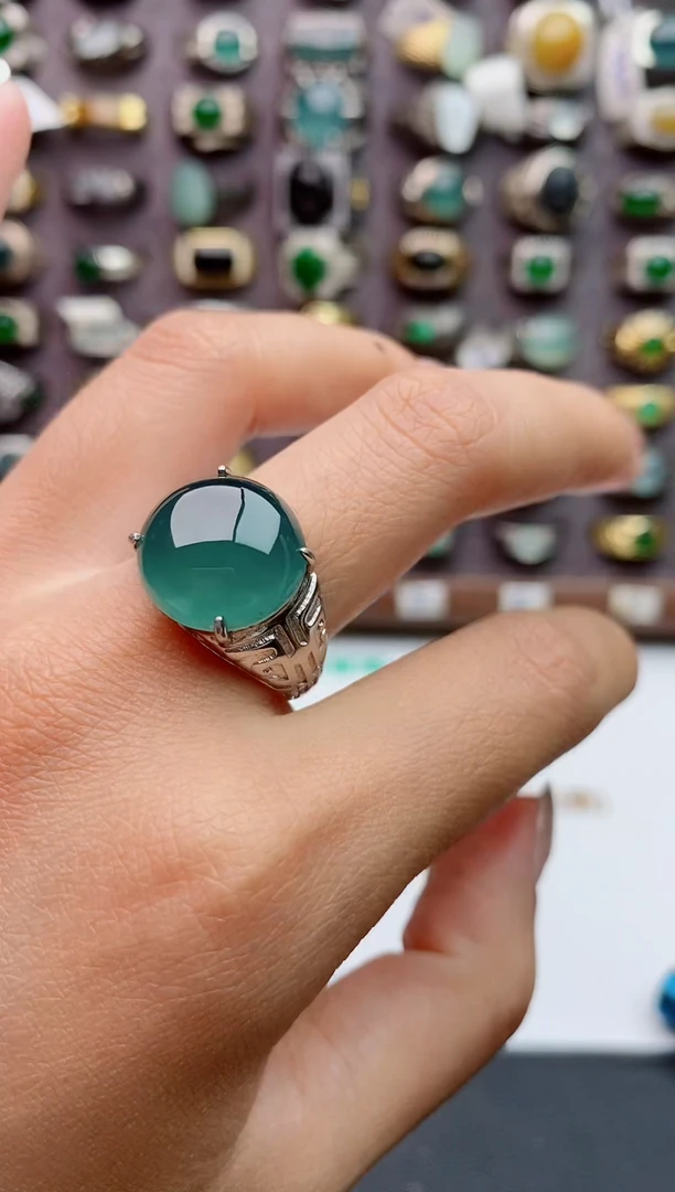 银S925镶嵌戒指翡翠天然翡翠男戒