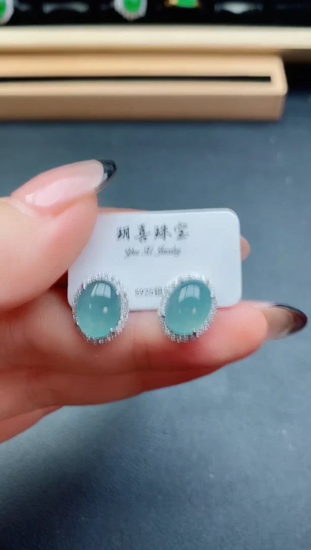 翡翠银S925镶嵌耳饰0800