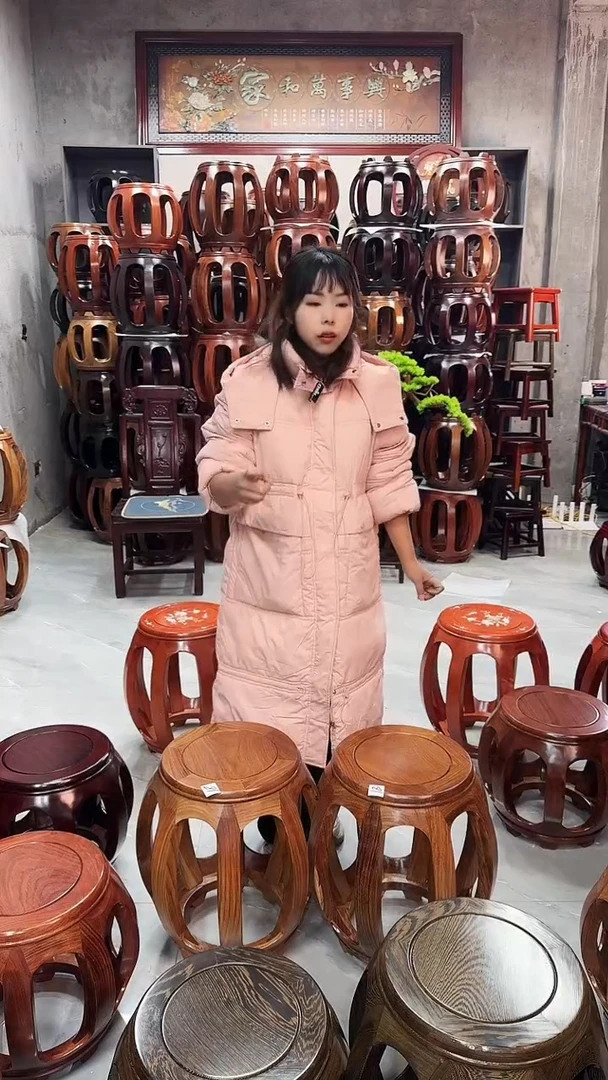 【闪购商品】花梨木类家具花梨木原木色大号鼓凳一对18号