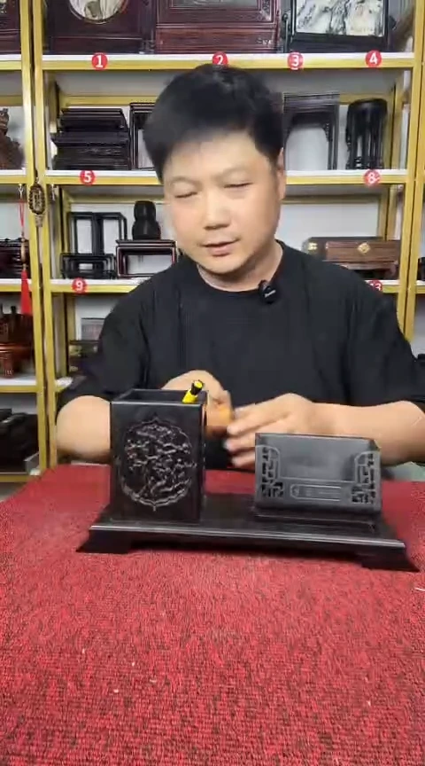 紫檀木类书架27*9*13CM笔筒手机支架