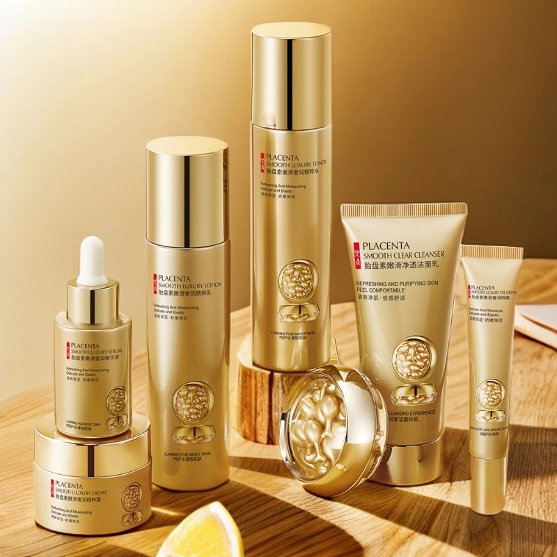 梵贞胎盘素嫩滑奢润七件套护肤套装舒适补水护理套盒净透精粹净肌