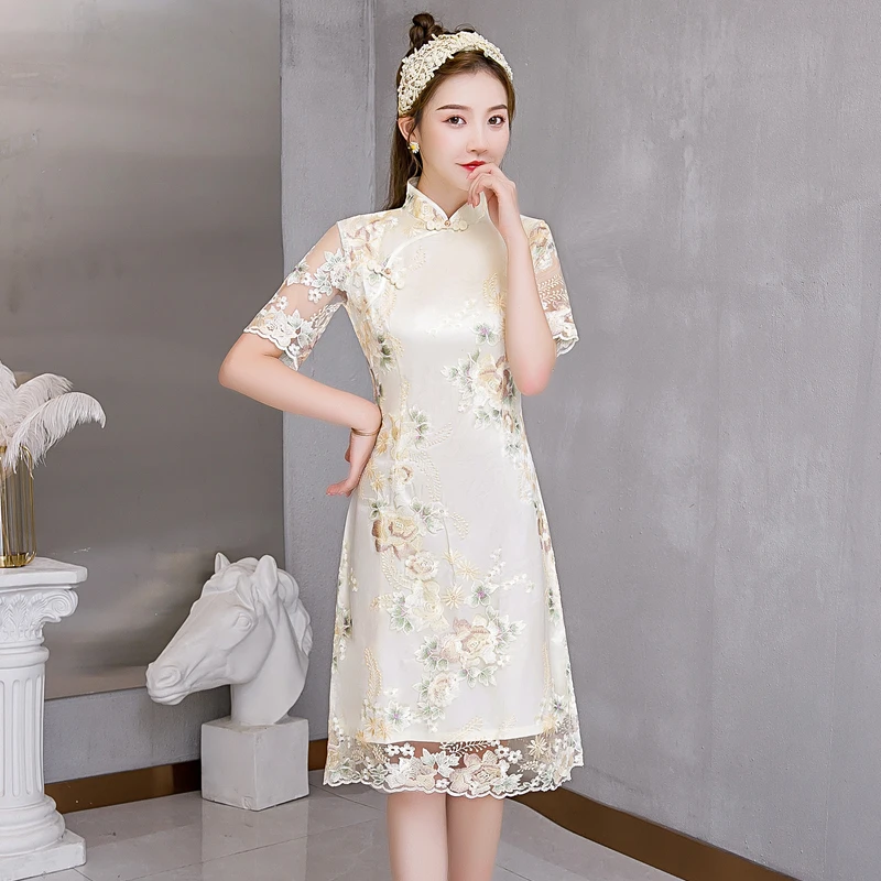 蕾丝改良旗袍时尚新款夏季日常少女年轻显瘦中长复古中国风连衣裙