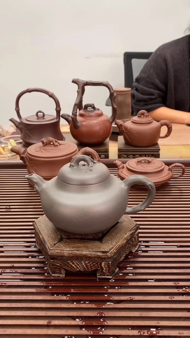 茶壶紫砂微瑕不退换松桩柿圆230毫升清灰泥