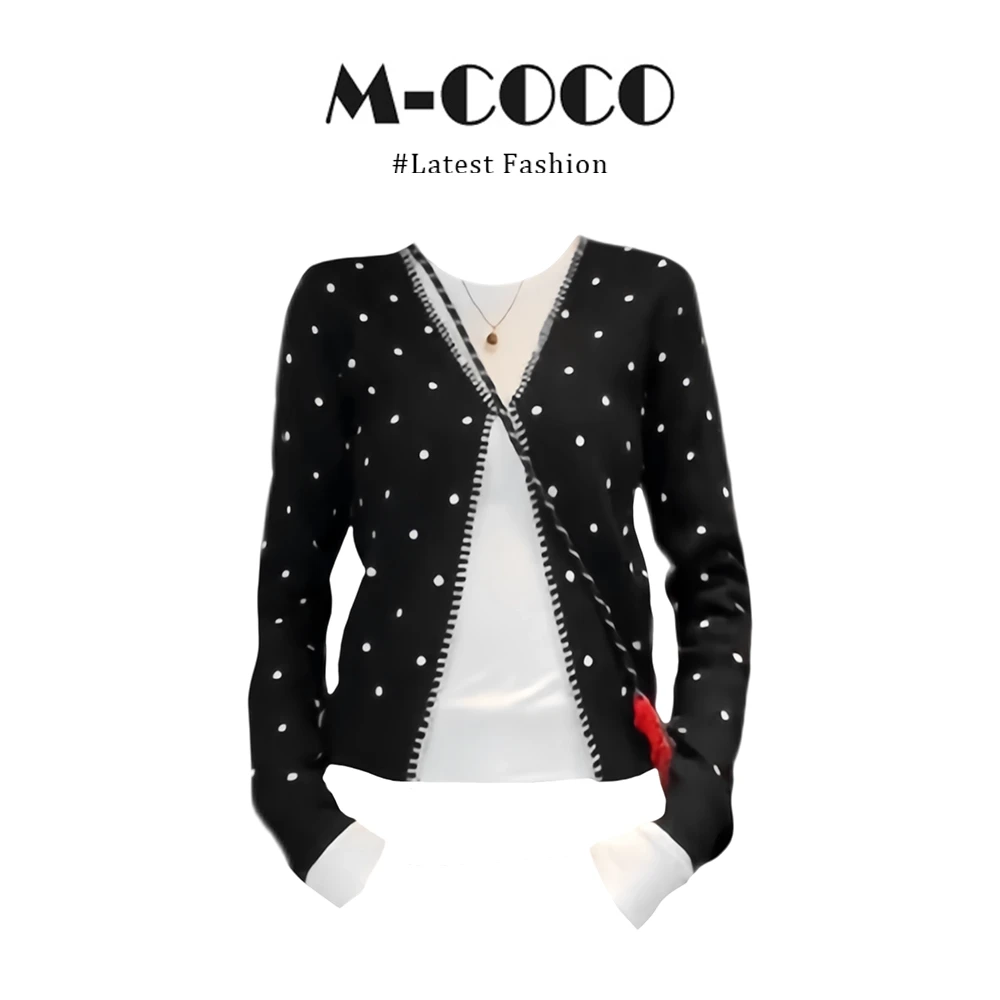 MARIE.COCO千金清冷感贵系小香风波点针织开衫内搭T恤上衣两件套