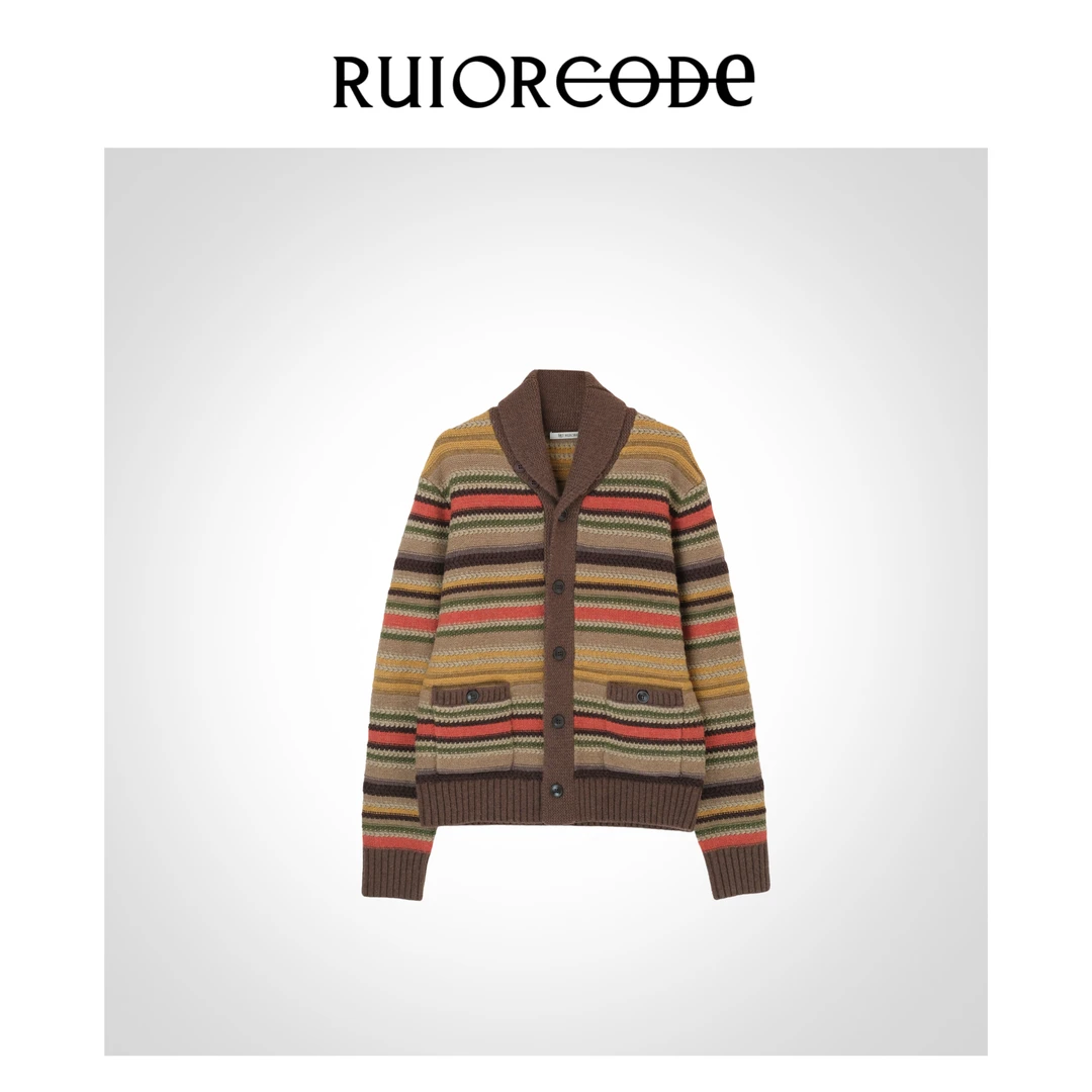 【RUIORCODE】重工提花多色彩条纽扣贴袋开衫毛衣 理性消费#