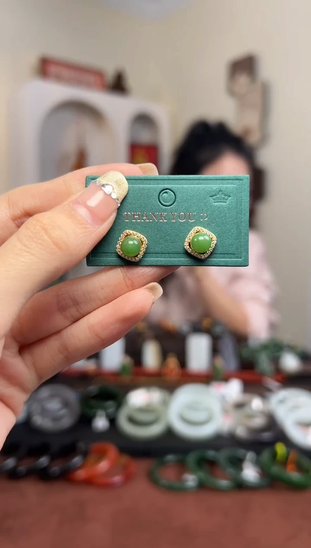 【闪购商品】和田玉耳饰银S925镶嵌1566-G56 多样性发其一