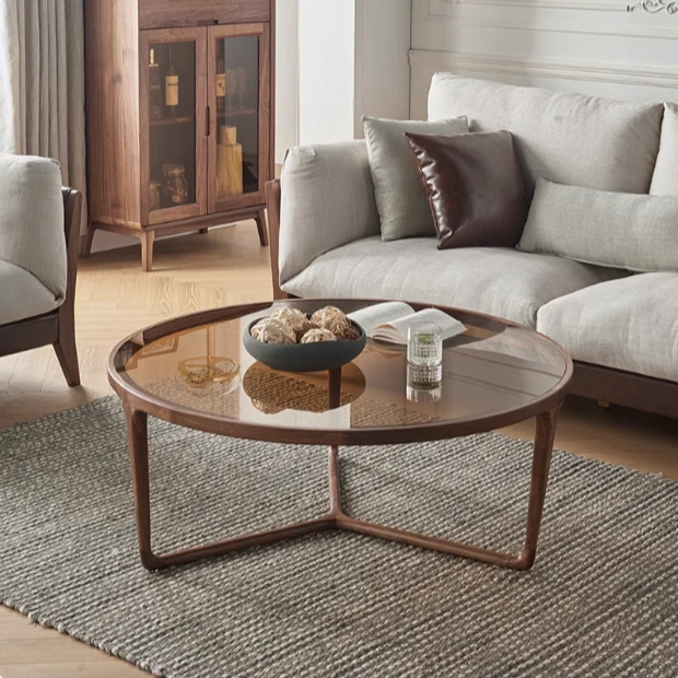 钢化圆形设计茶几北欧轻奢圆桌双层沙发电视柜角几创意