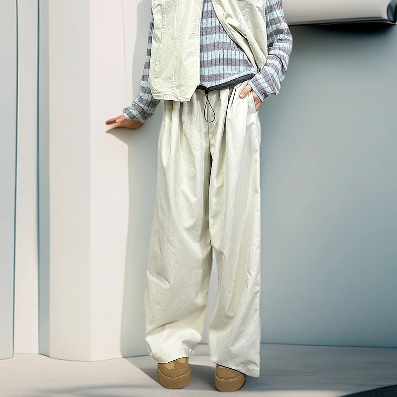 纯色松紧腰抽绳直筒休闲裤宽松阔腿511022