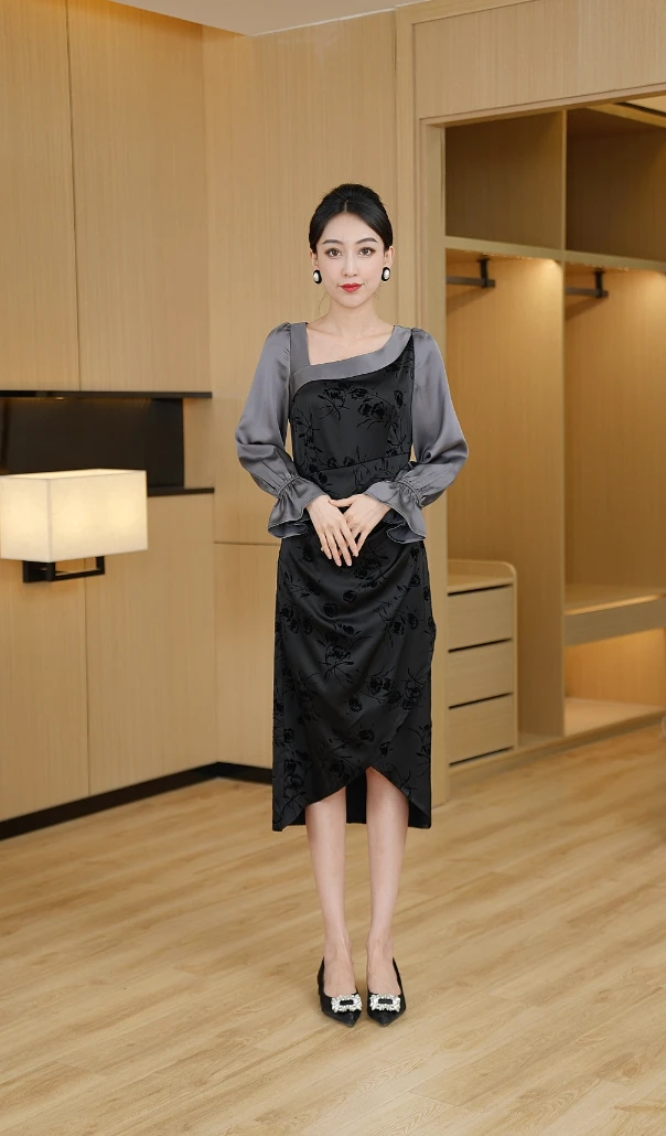 [空谷幽兰]初秋显瘦时尚连衣裙高贵优雅