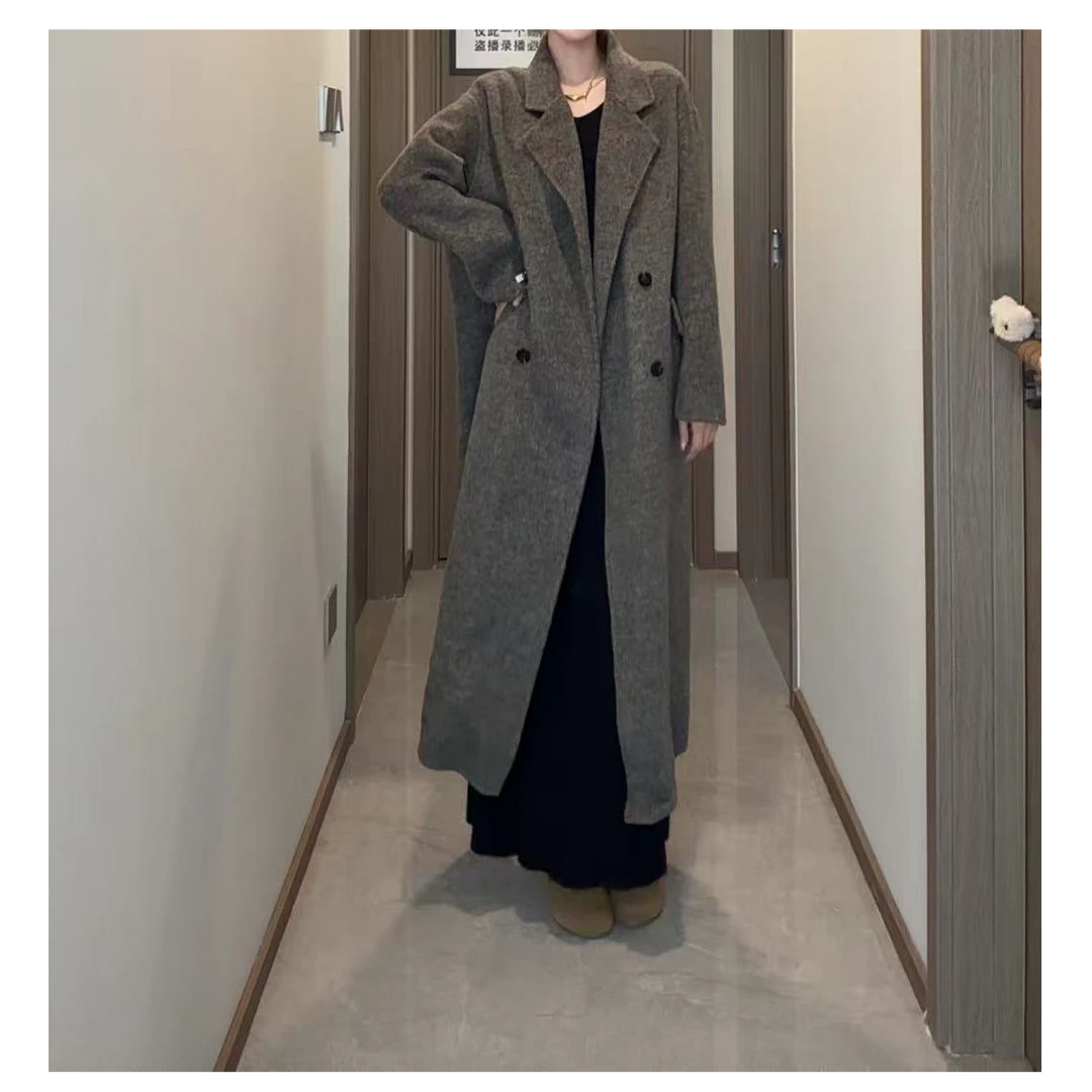 【大眼妹儿专属】海盐玫瑰时尚韩版中长款加厚百搭时尚双面大衣2566