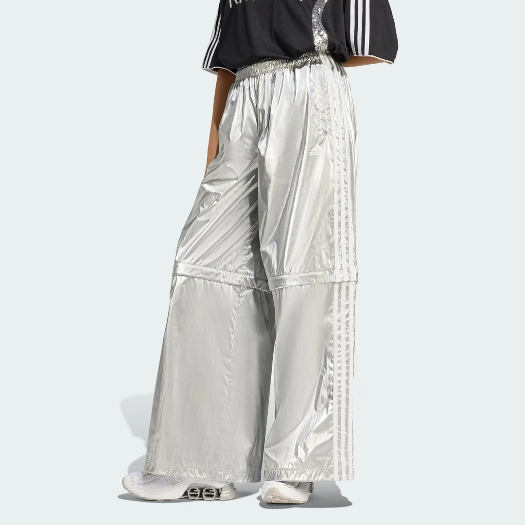 adidas三叶草时尚百搭可拆卸 金属银宽松运动裤KE9785