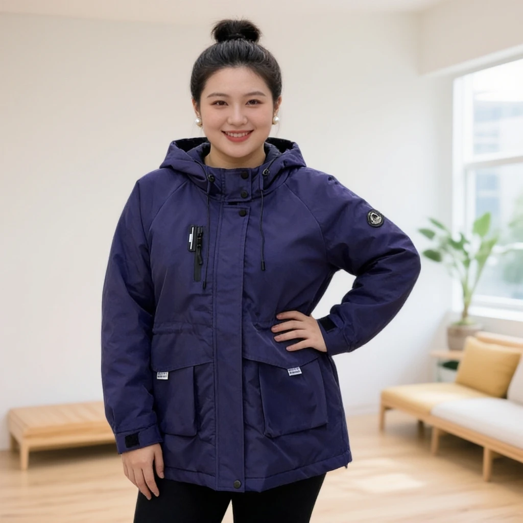 冬季新款连帽冲锋衣大码拉链加厚棉中老年外套CRSS130