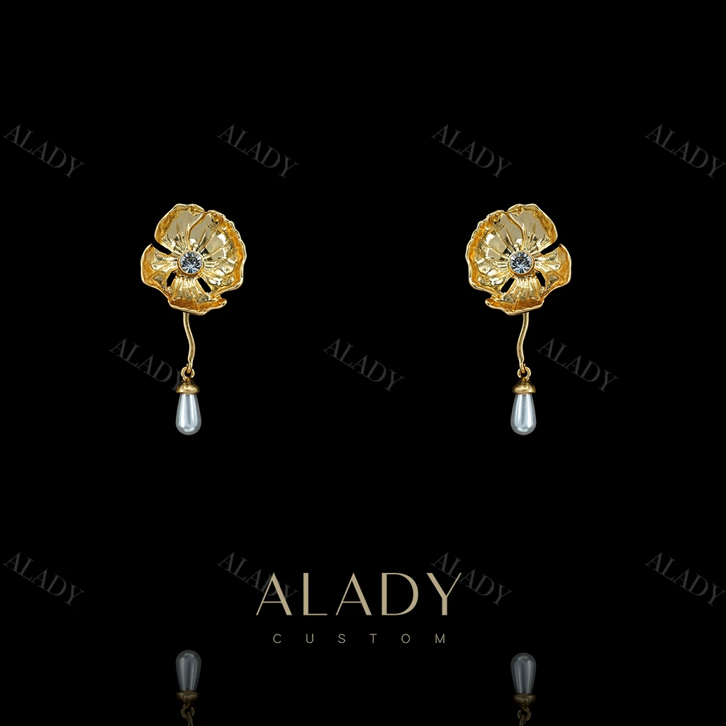 合金合成锆石耳饰 花卉金色流苏耳钉-ASK2514