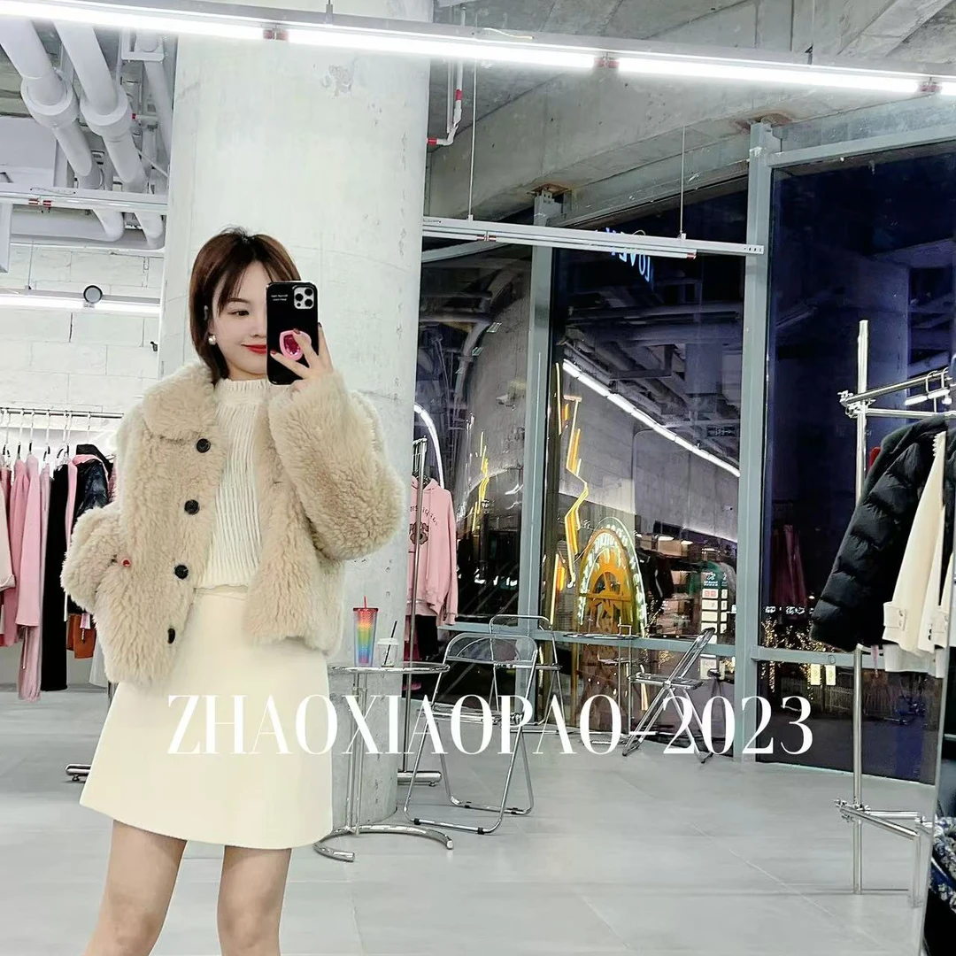 zhaoxiaopao/赵小泡小翻领颗粒绒毛毛外套