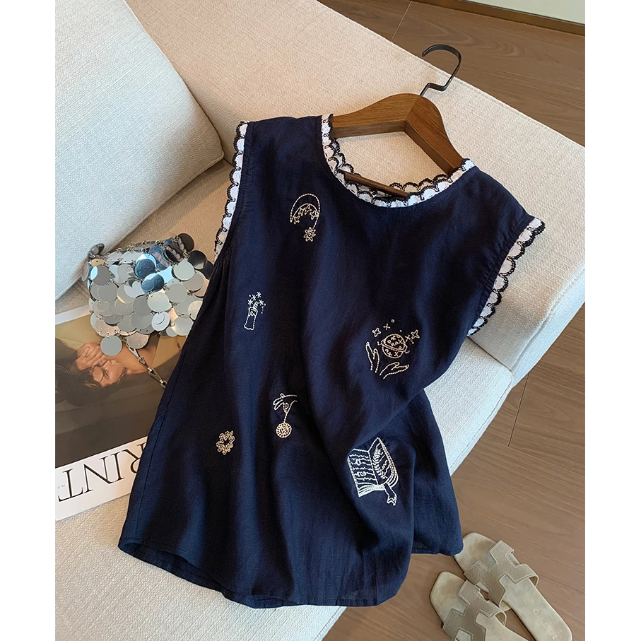 2025夏季新款洋气设计感小众韩版减龄百搭宽松显瘦无袖上衣女爆款