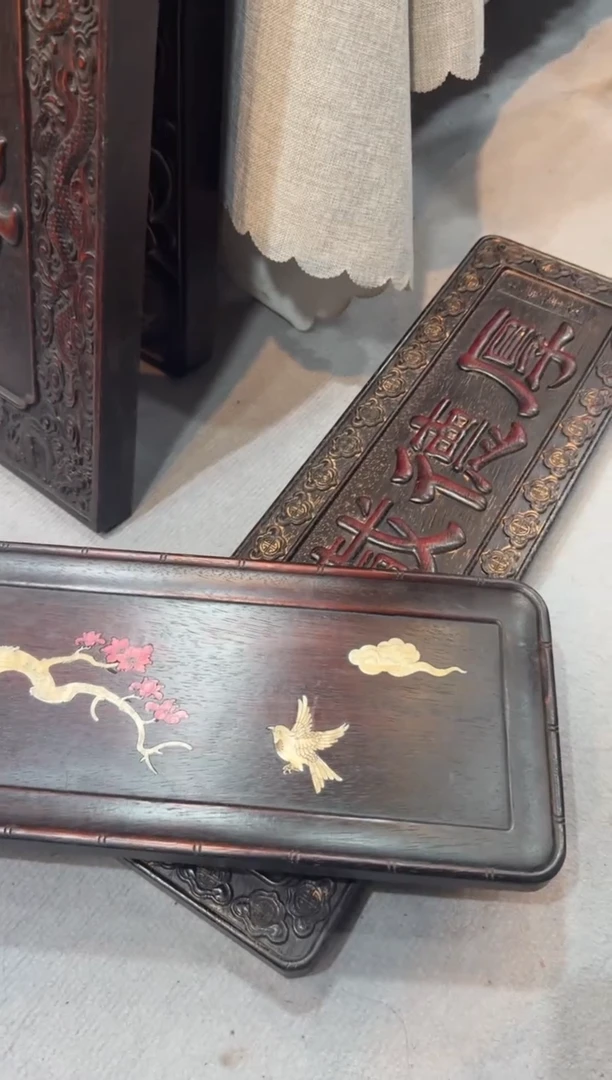 木螺钿镶嵌 花鸟长茶盘