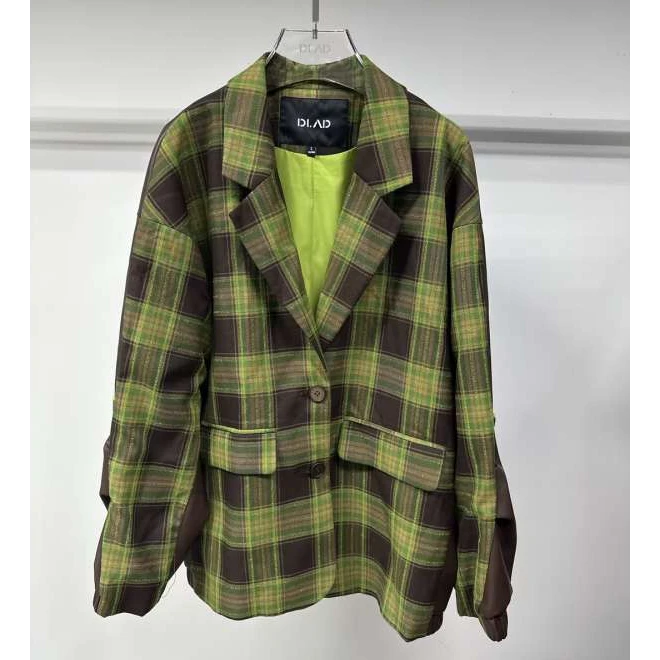 【九月专属】复古咖绿格纹西装外套DC433376W0