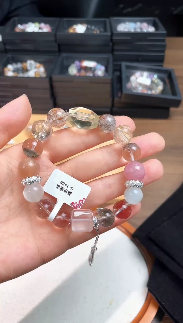 合金手串水晶黄随行黑金超七金发晶绿幽灵紫马粉白水晶方糖月光石