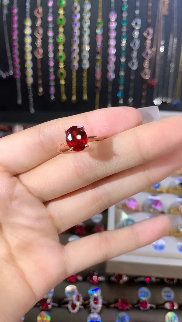 石榴石戒指银S925镶嵌810玫瑰金