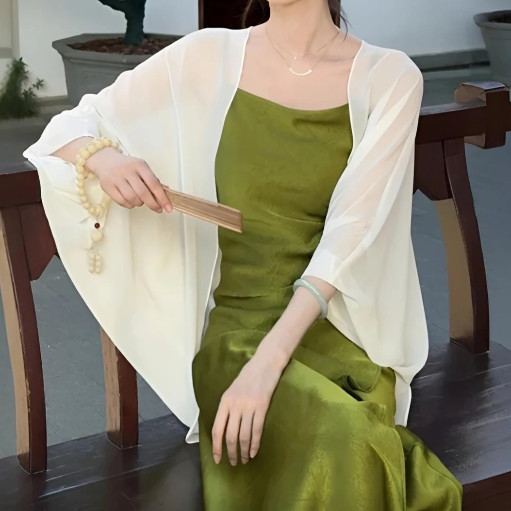 （珍珠雪纺纱)夏季薄款防晒新款宽松高级气质纯色韩版百搭遮肉披肩