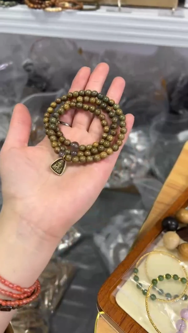 【闪购商品】维腊木（绿檀）手串未镶嵌绿檀木扎基款多圈手链[060]