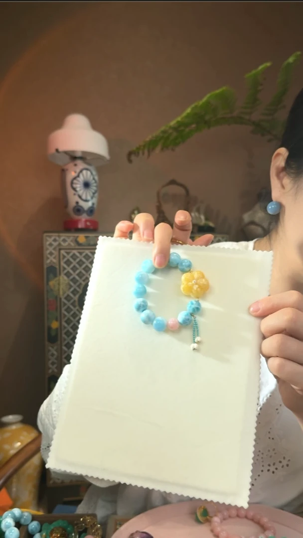 18K金镶嵌针钠钙石（海纹石）手串天然海纹石手串