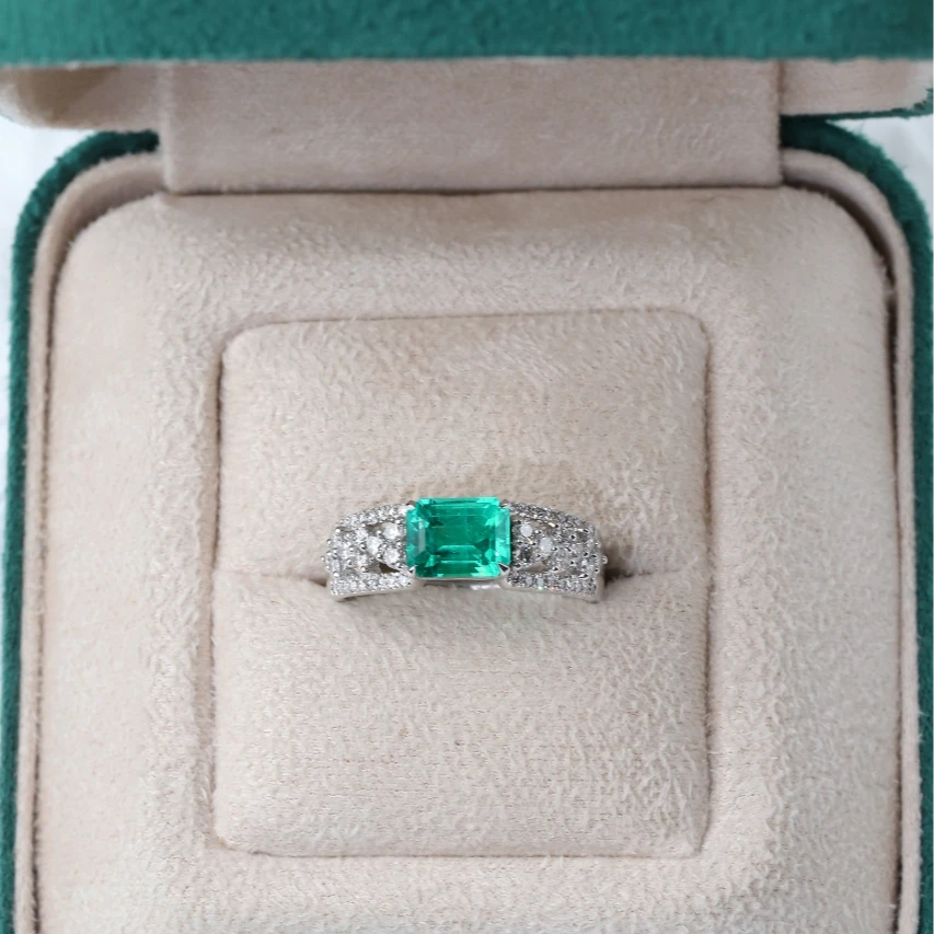 培育祖母绿铂金PT950镶嵌戒指百搭时尚精美满钻奢华气质镶钻 #728