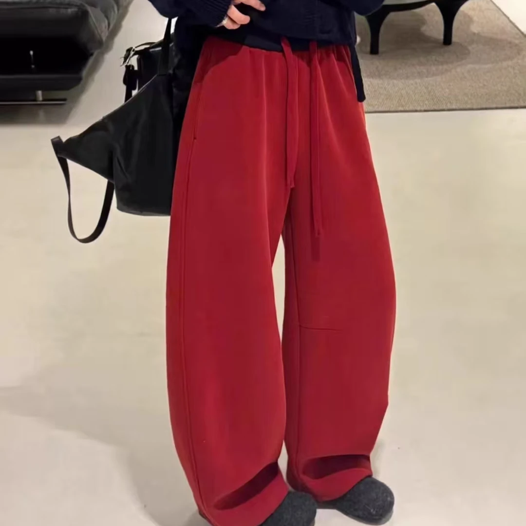 可爱推荐 88690冬季新款欧版高腰拼接加绒加厚束脚两穿休闲裤