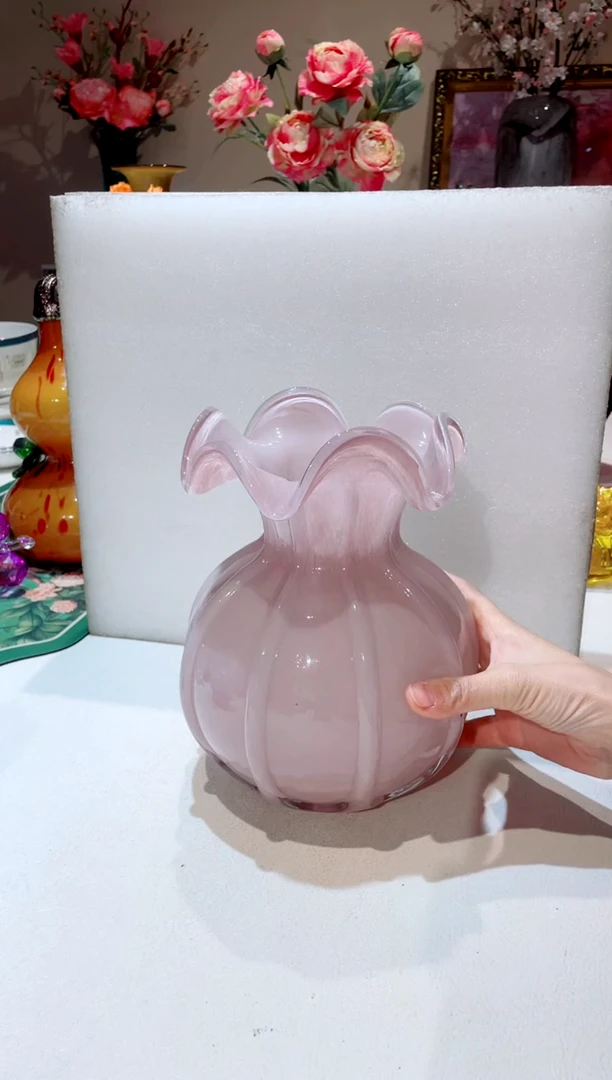 【闪购商品】琉璃手工艺品托特大号i35粉花瓶 微瑕