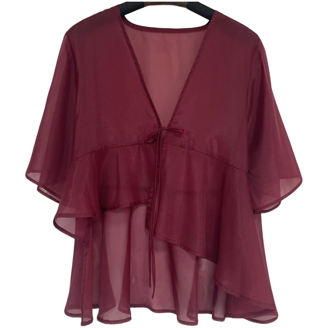 恬小霓（玲玲姐精选）7768/安哥拉红/系绳/外披/不规则/时尚百搭