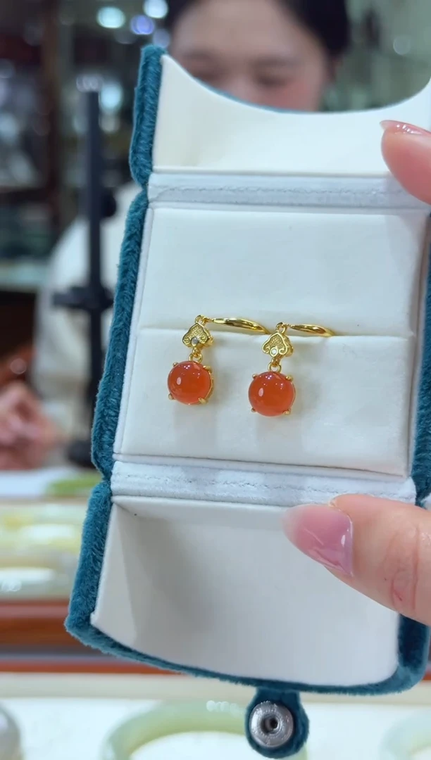 银S925镶嵌南红玛瑙耳坠南红耳坠