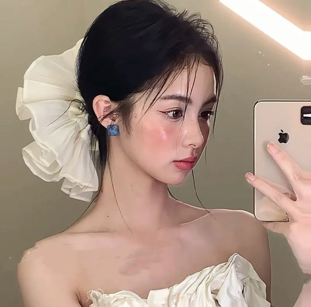 超大褶皱网纱大肠发圈女高级感洋气时尚扎头皮筋发绳头花头绳头饰