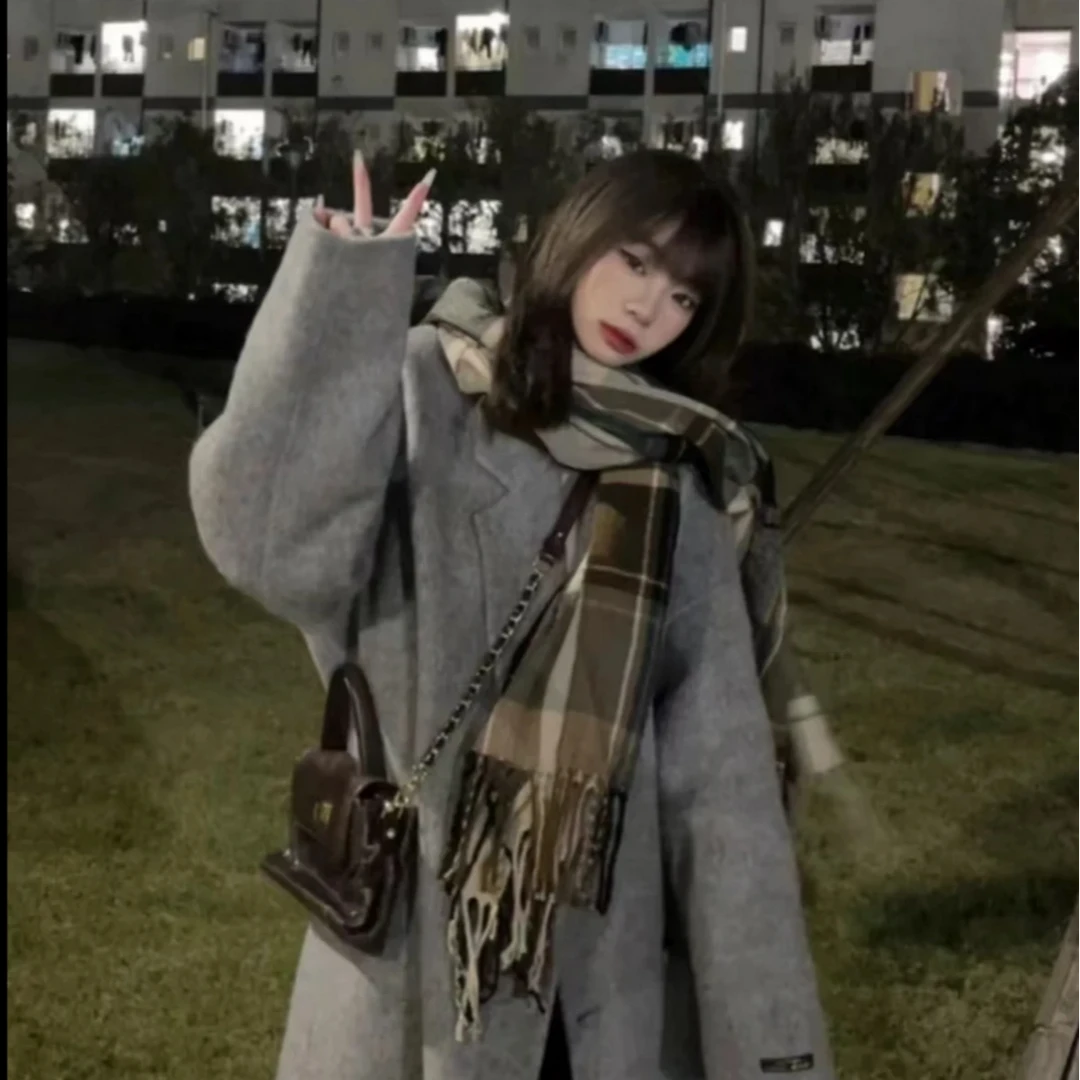 【加棉款】爆款毛呢大衣休闲韩版风加厚款直筒小个子大衣外套双排扣