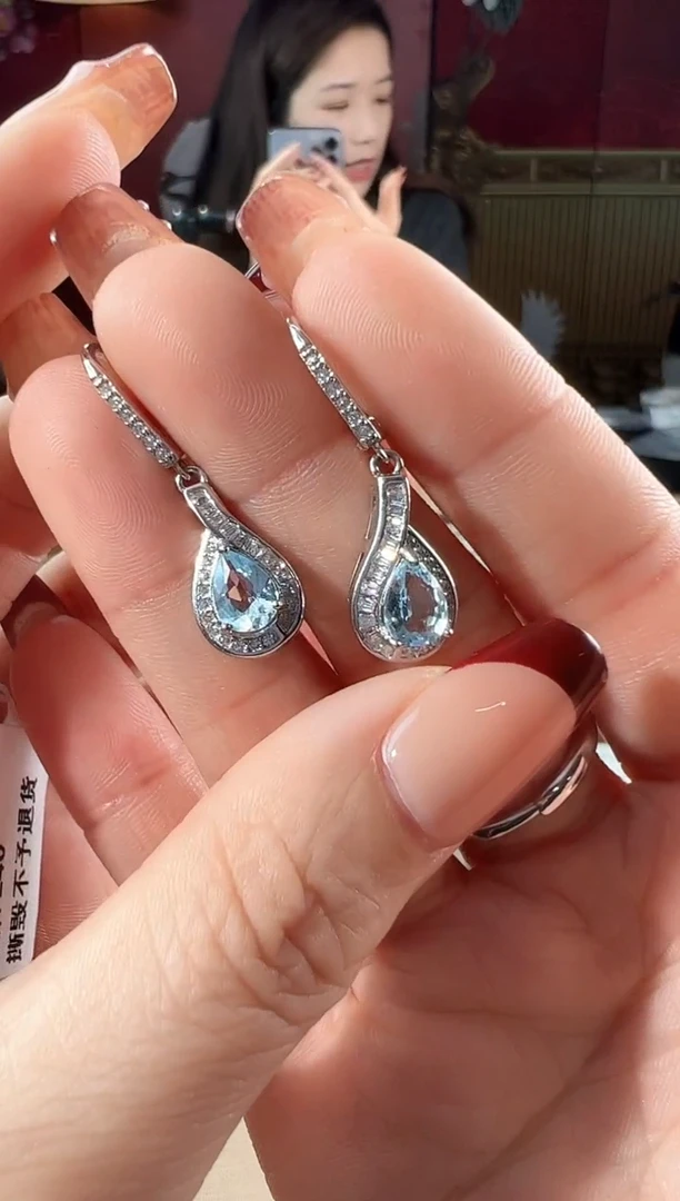 【闪购商品】海蓝宝石耳坠银S925镶嵌KT24070611