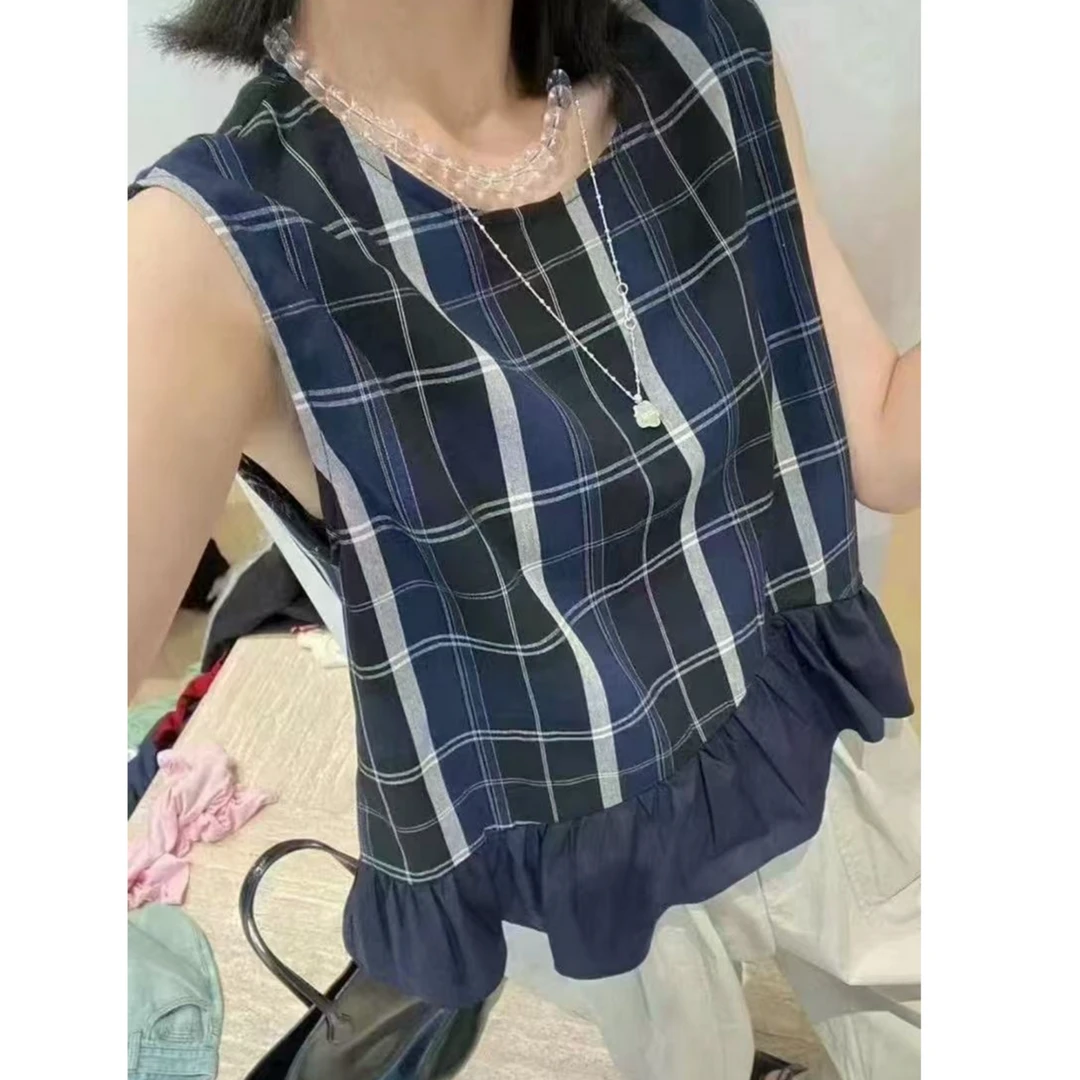 【柚子同款】ZJ夏季欧货复古宽松休闲格子小衫25269