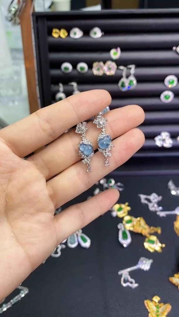 【闪购商品】翡翠耳饰银S925镶嵌紫葫芦耳坠