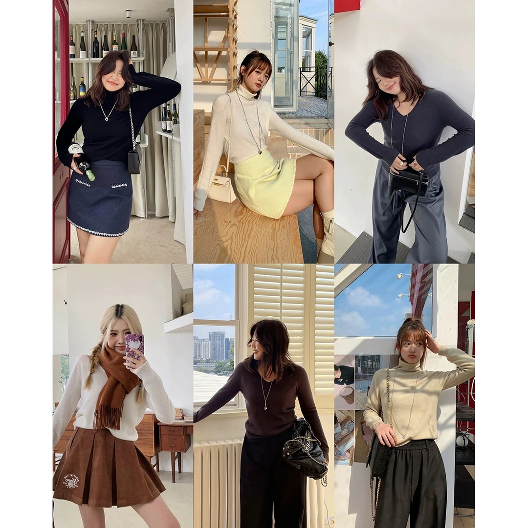 晶咕白标~糯叽叽软糖~高领V领全羊毛针织衫长袖百搭打底显瘦修身