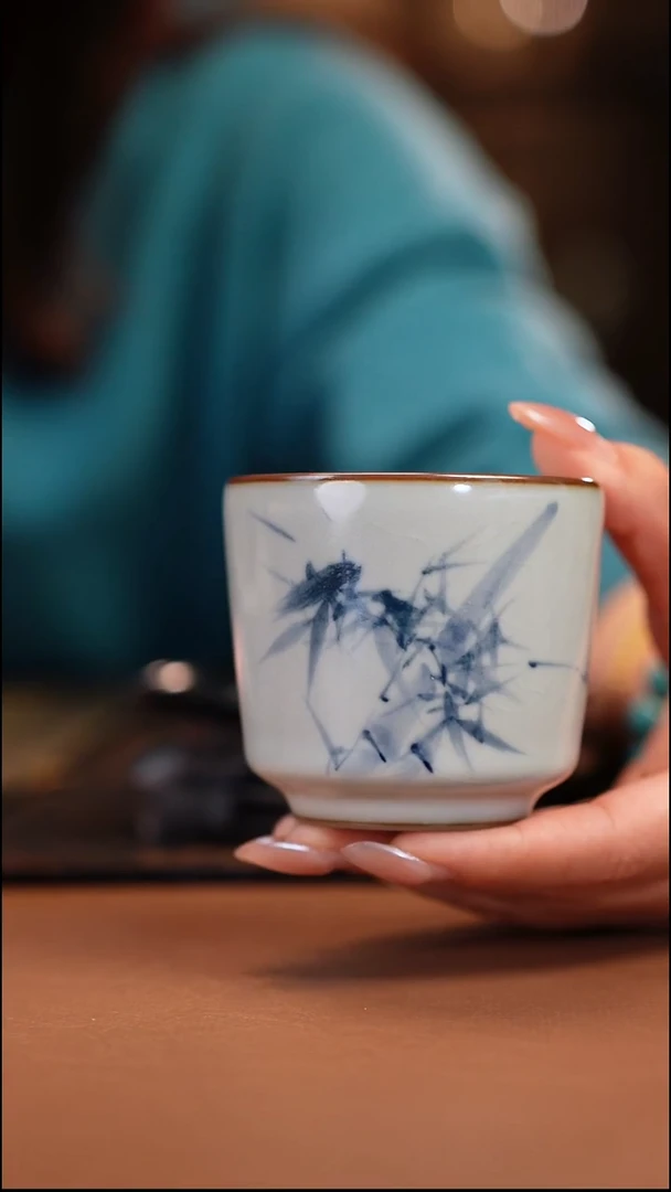 福利价 气窑 月影白竹纹直筒 惜缘底款