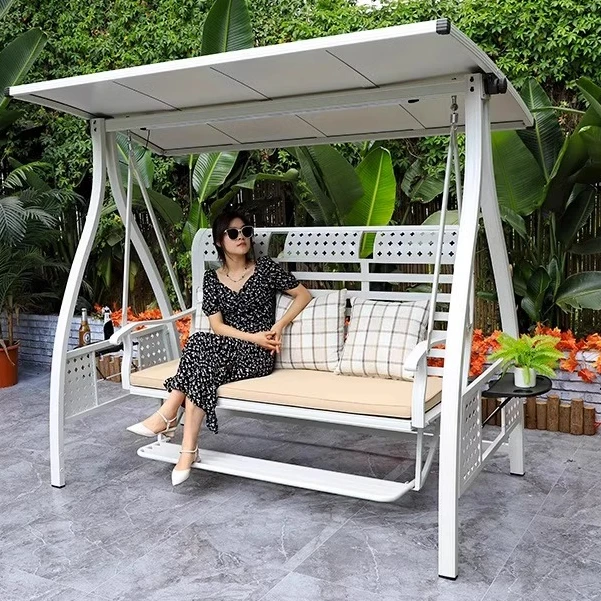 户外庭院防水防晒家用白色秋千室外花园摇椅别墅小院网红双人吊椅