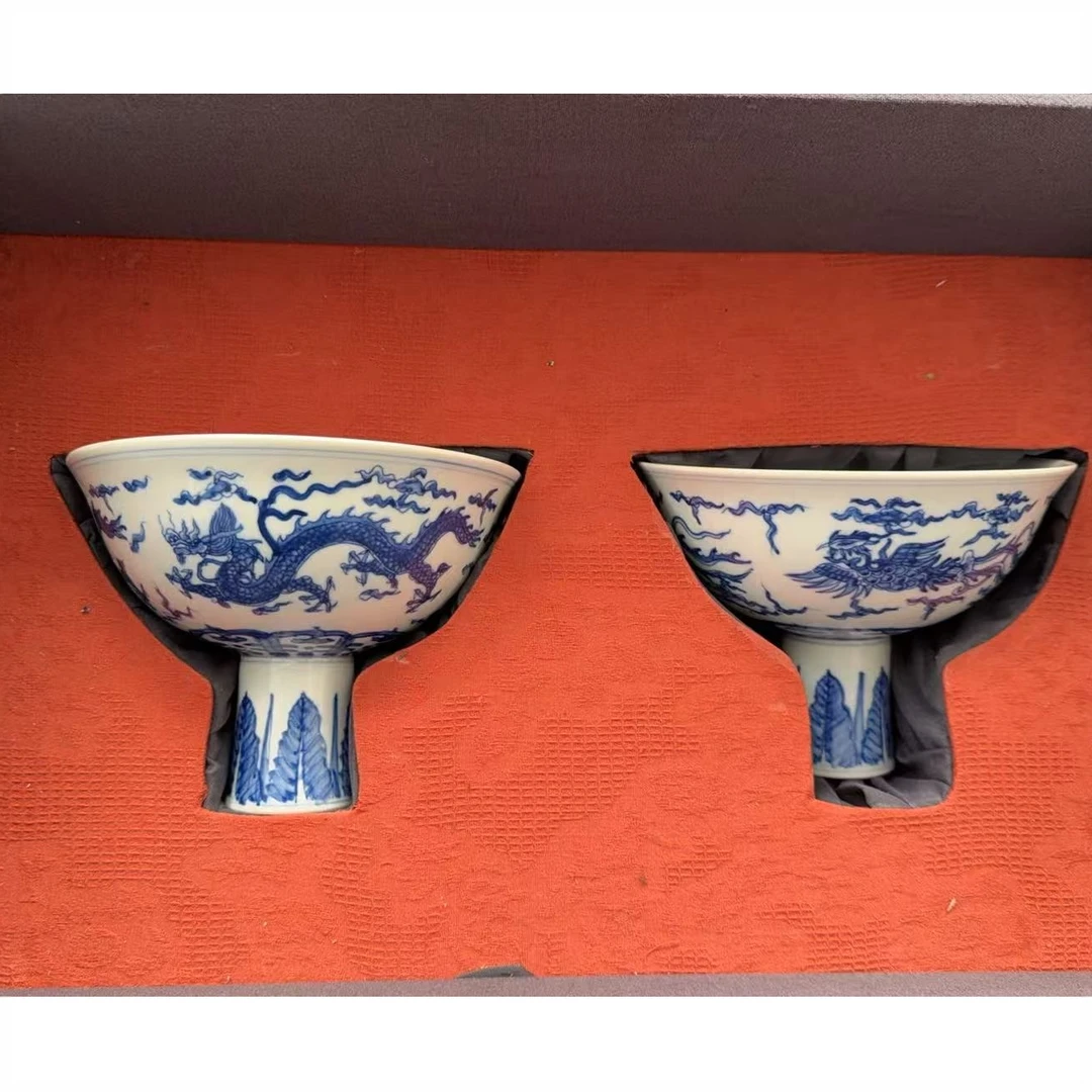 景德镇手绘云龙图案高足陶瓷杯