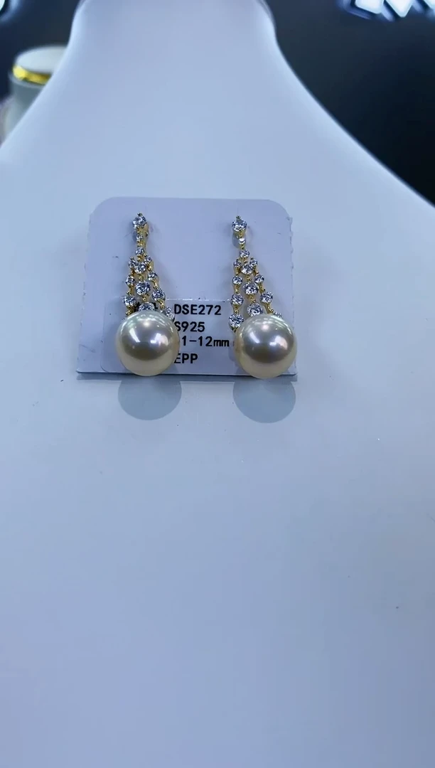 银S925镶嵌耳饰淡水珍珠Y淡水耳钉11-12
