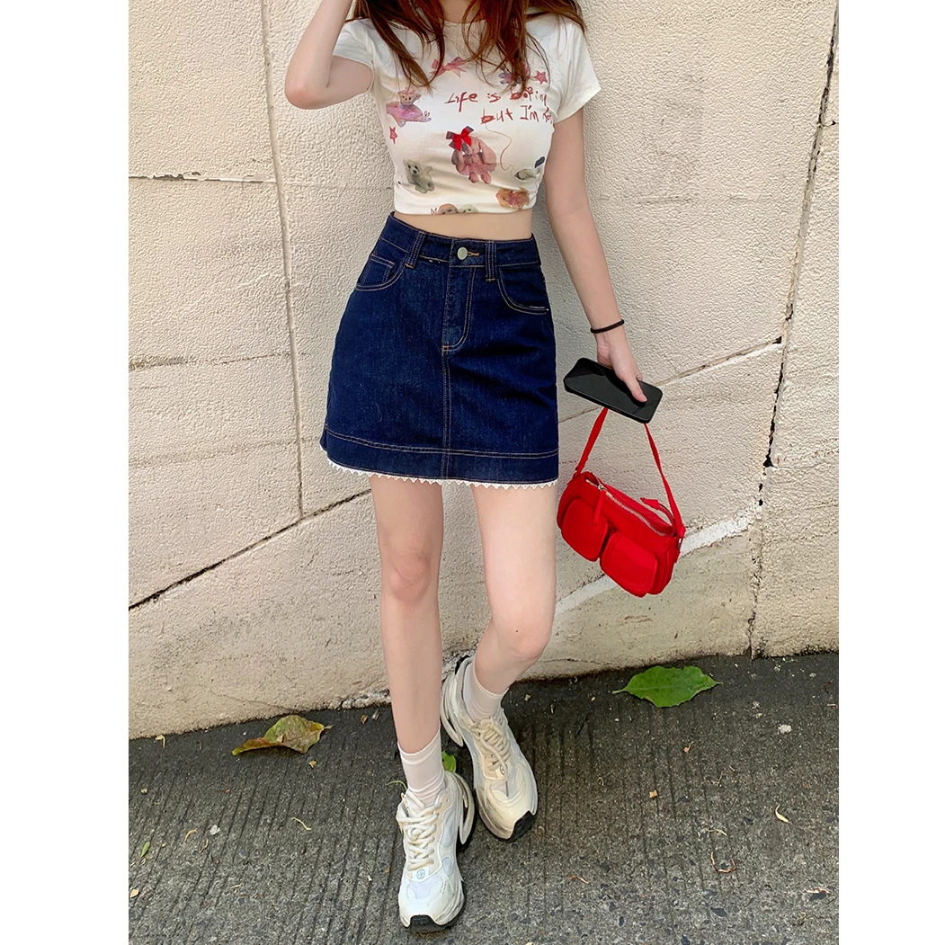 夏季薄款【有内衬】花边弹力显瘦洋气百搭半身裙高腰A字