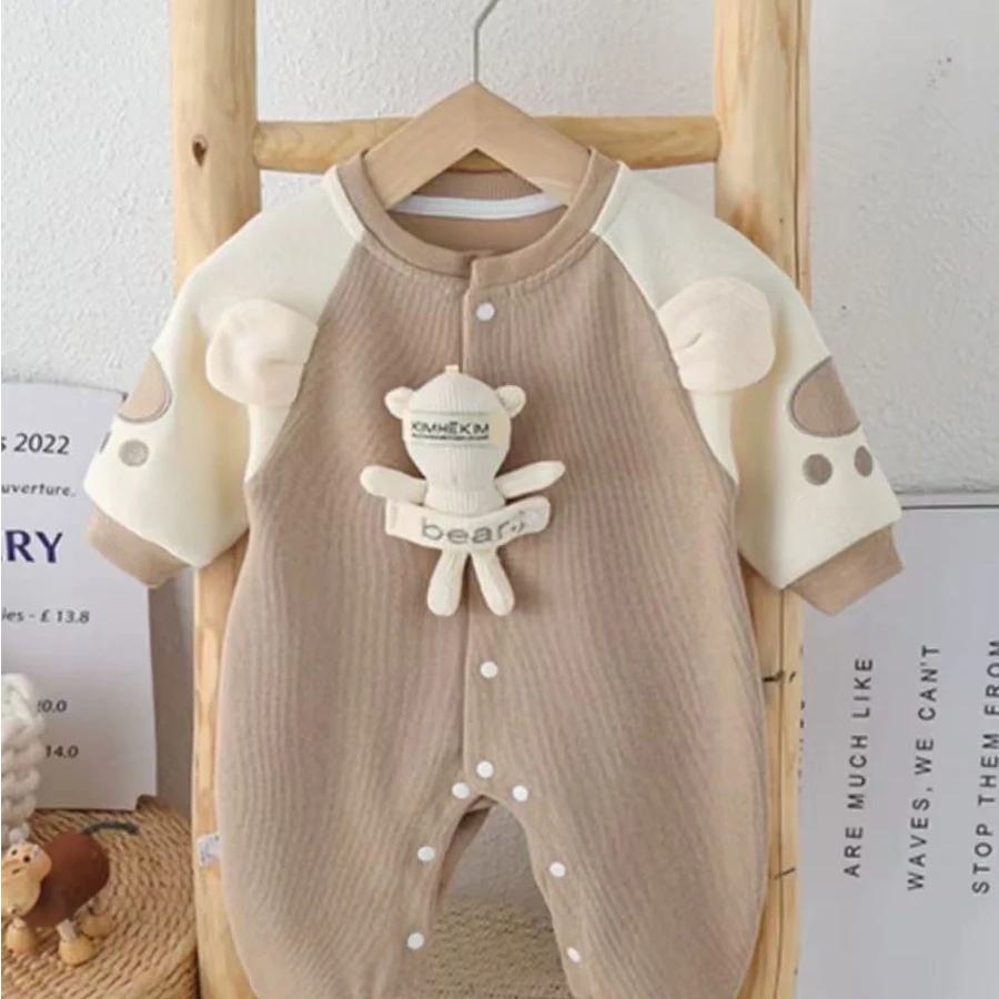 x【优选】外出爬服春秋款韩版玩偶插肩可爱满月周岁外出服哈衣ly