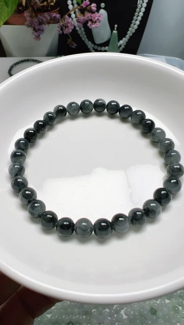 散珠翡翠纯天然缅甸A货翡翠卡6.3冰乌鸡，28颗